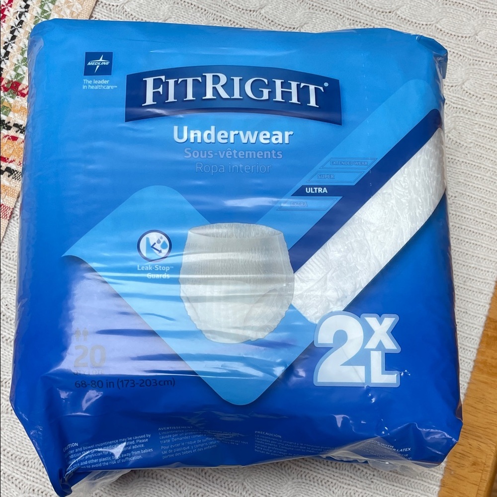 NEW FitRight Ultra Unisex Underwear - 2XL 20 pairs Motion Flex, ChannelWick